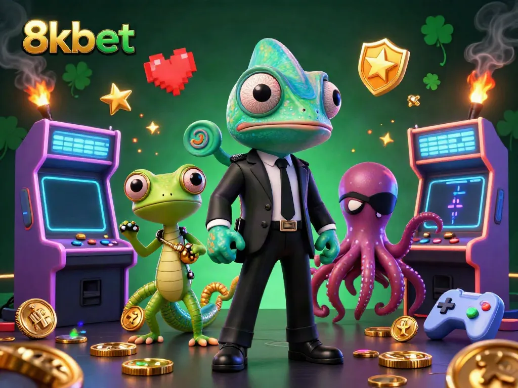 Experience thrilling gaming at 8kbet with an exciting illustration of action-packed characters in a vibrant casino setting.