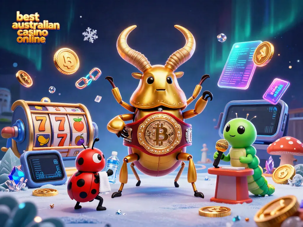 Experience the excitement of the best australian casino online with a lively illustration of characters amid dynamic casino elements.