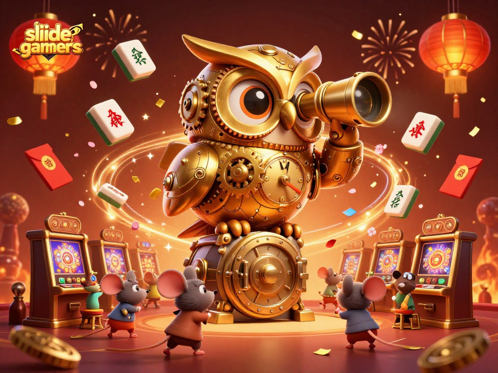 Win big at slidegamers with a rich 3D illustration of casino elements and characters.