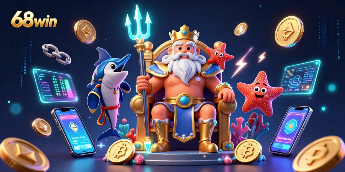 Experience the excitement of 68win with Neptune, gold coins, and dazzling gaming elements.
