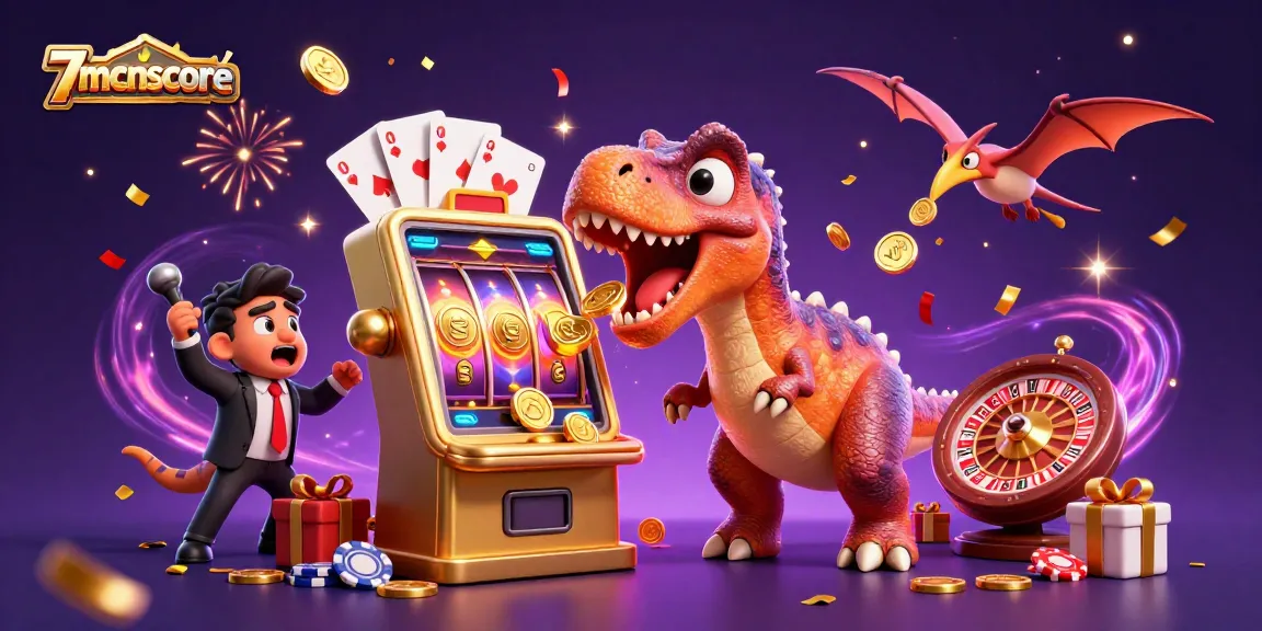 Experience the thrilling jackpot payout with 7mcnscore as a pachycephalosaurus celebrates coins raining down.