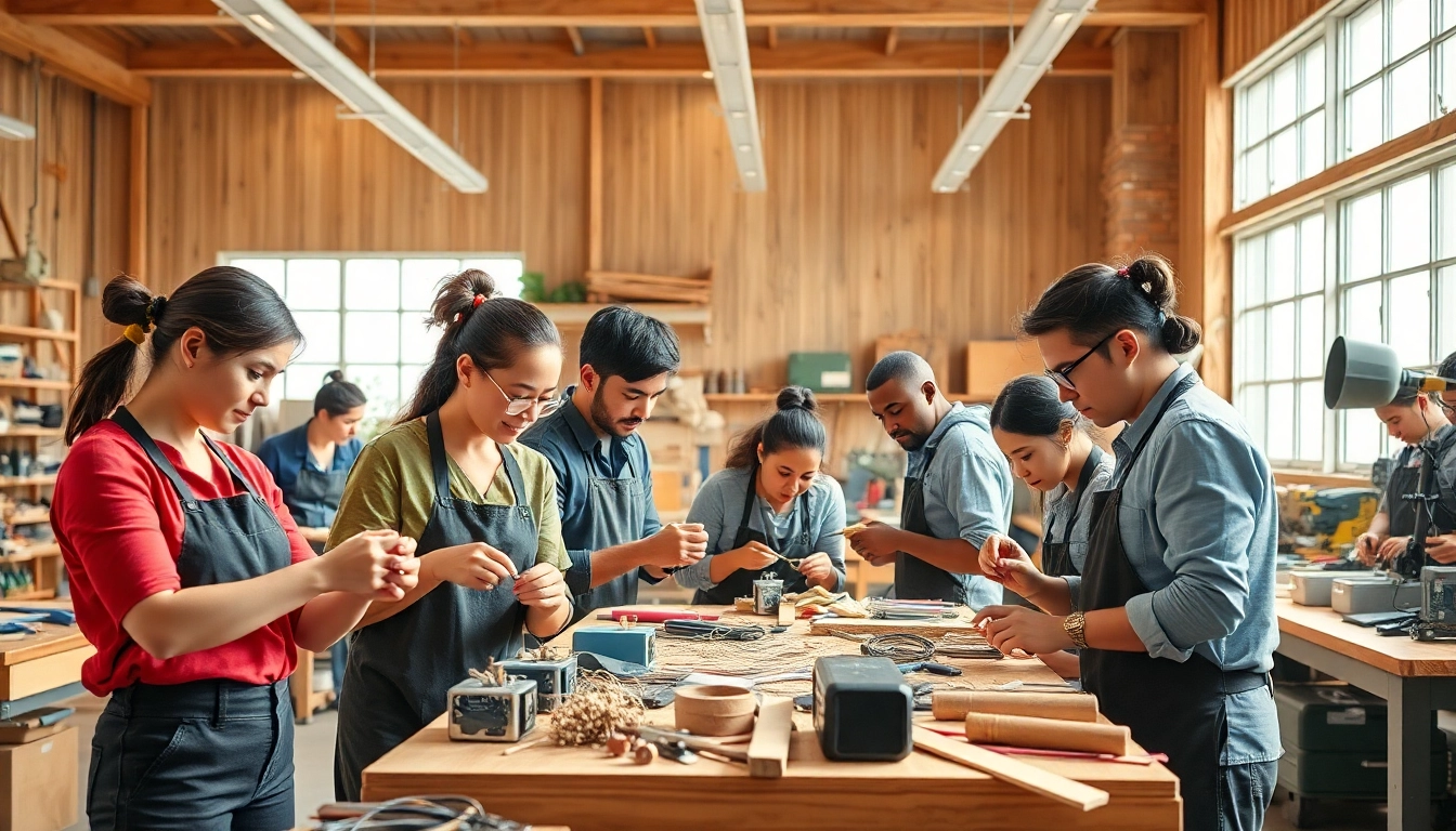 Participants in a craft trainee program California actively collaborating on projects in an inspiring workshop setting.