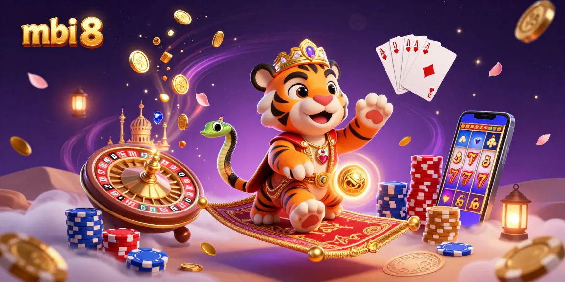Experience thrilling gaming with mbi 8's casino art featuring a mystical tiger sultan and exciting elements.