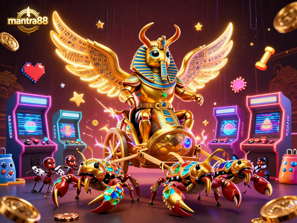 Experience excitement at mantra88 with vibrant casino games and dazzling graphics in this captivating digital illustration.