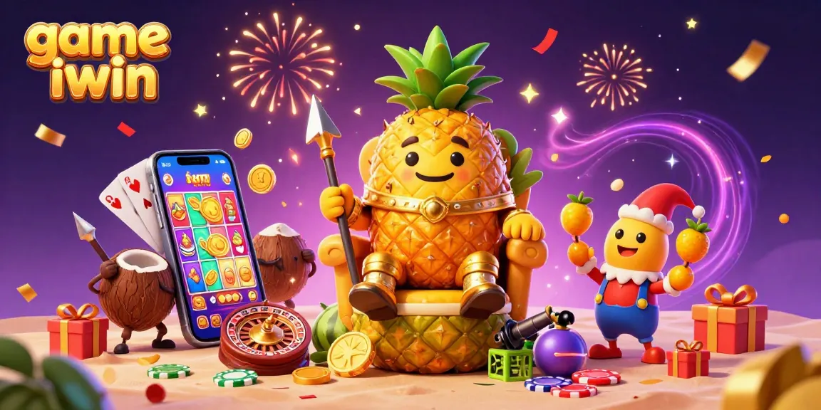Engage with game iwin in a vibrant casino scene featuring tropical characters and dynamic game elements.