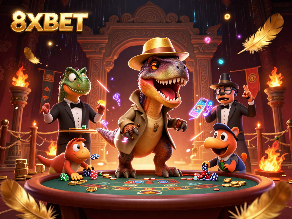 Uncover thrilling gameplay at 8XBET, featuring a clever velociraptor card counter and a watchful stegosaurus pit boss.