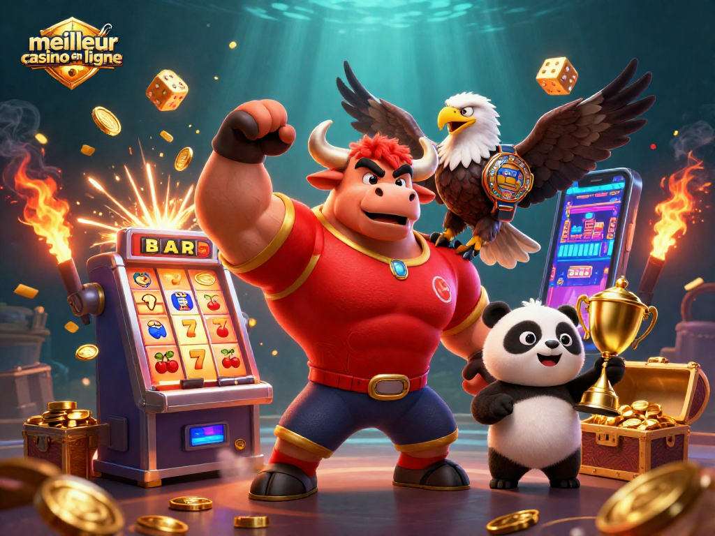 Gagnez avec le meilleur casino en ligne grâce à une scène dynamique de personnages de casino en plein succès.