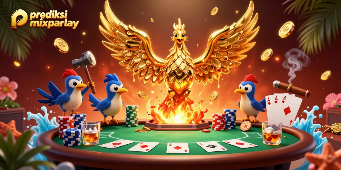 Engage in prediksi mixparlay with a vibrant 3D scene of casino elements and dynamic characters.