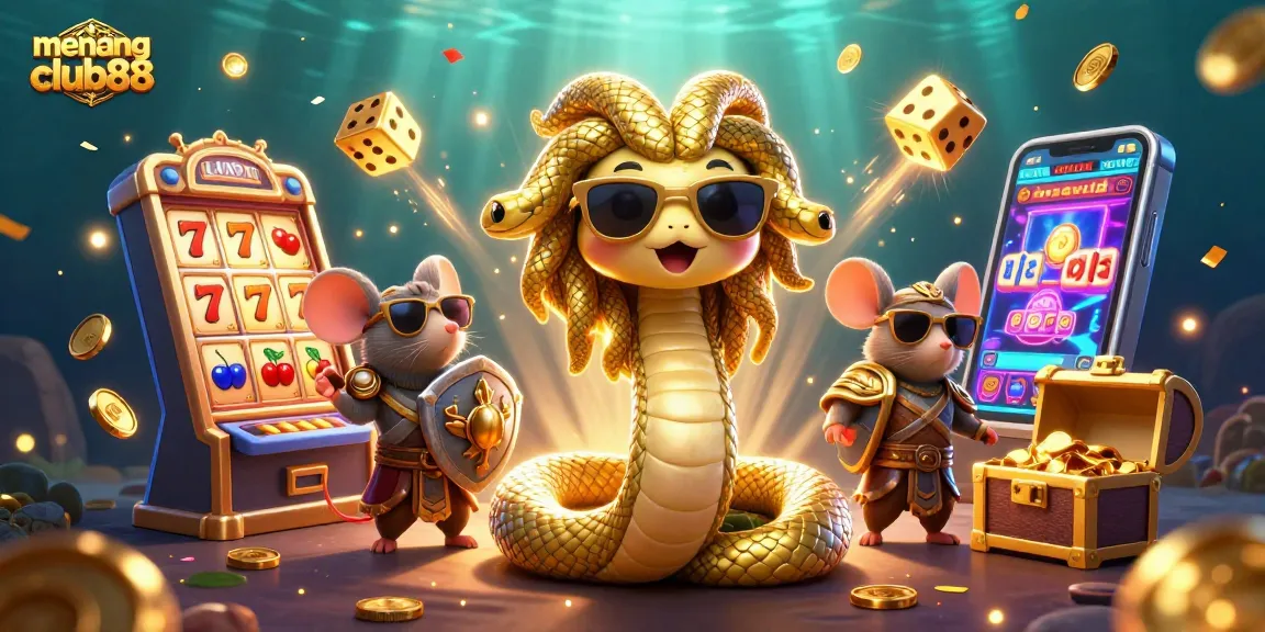 Experience the excitement of menangclub88 with vibrant slot machines and charming characters in a casino setting.