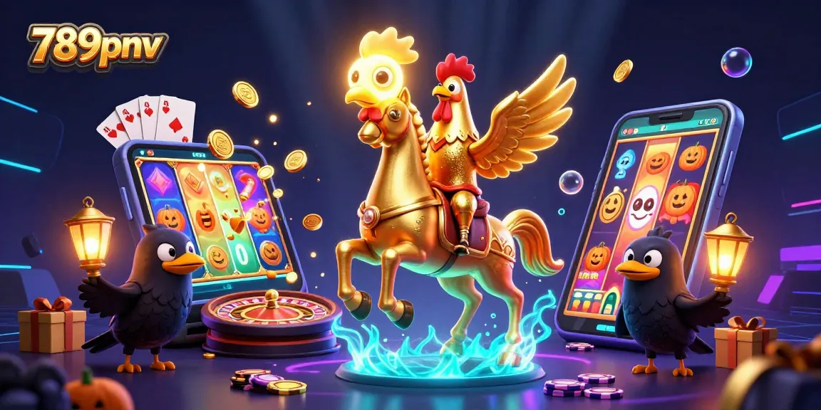 Experience thrilling play with 789pnv as a golden rooster and friends illuminate the casino scene.