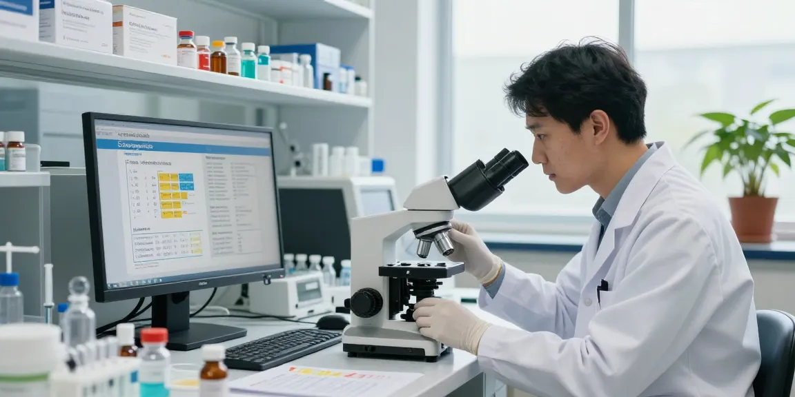 A pharmacist analyzing semaglutide in a modern lab, showcasing a comprehensive semaglutide sourcing guide.
