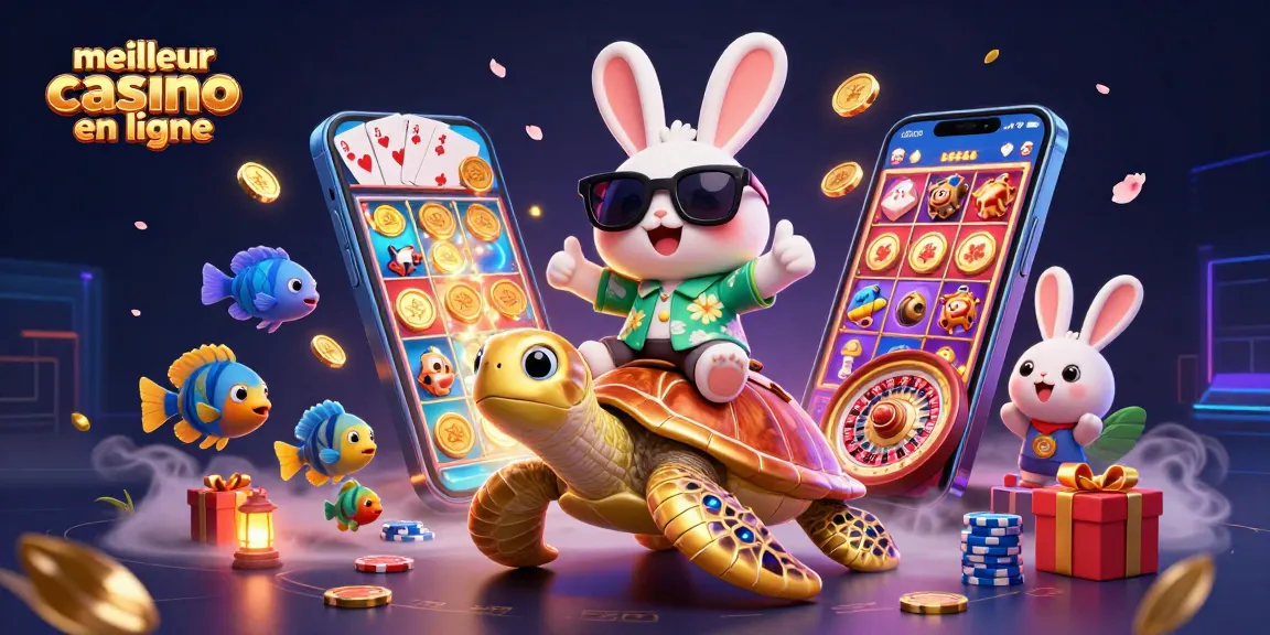 Jouez au meilleur casino en ligne avec un lapin chanceux et une tortue dorée dans un univers dynamique.