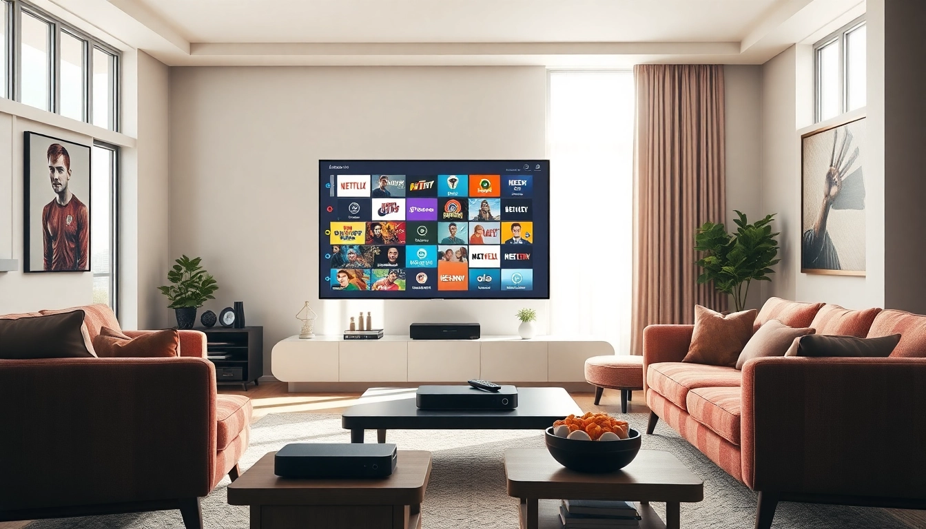 Experience the iptv free trial with vibrant channels in a modern living space featuring high-definition quality.