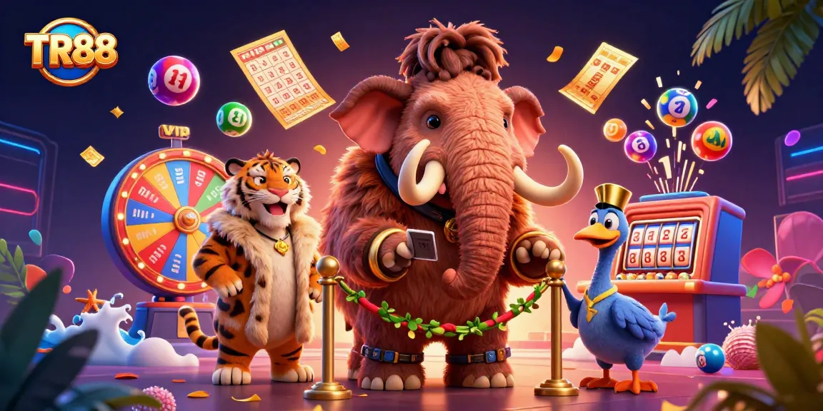 Engage with TR88's vibrant lottery scene featuring lively characters and dynamic game elements.