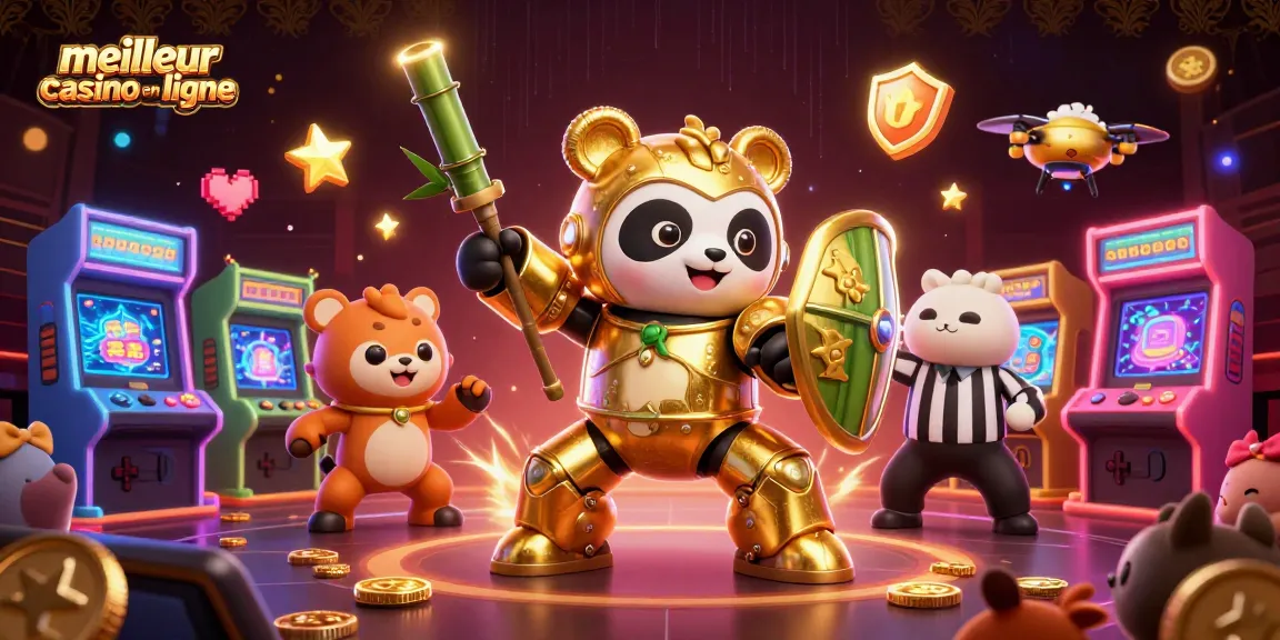 Découvrez le meilleur casino en ligne avec une illustration dynamique de robots et machines à sous.