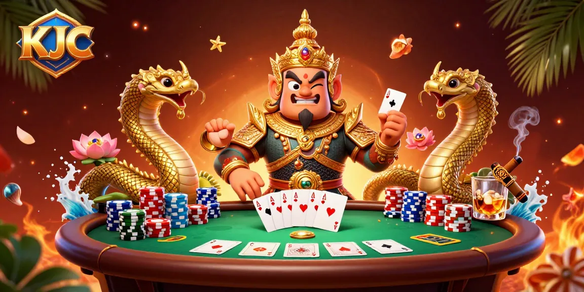 Experience thrilling KJC poker action with vibrant temple guardian allies and casino elements.