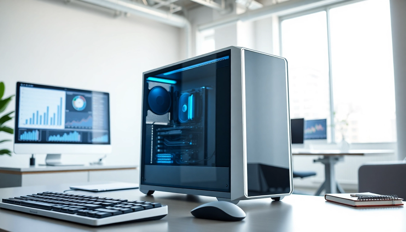 pc που λειτουργεί άψογα σε μοντέρνο γραφείο με φωτεινό σχεδιασμό και εργονομικό πληκτρολόγιο.