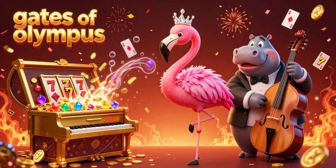 Experience the excitement of the Gates of Olympus with vibrant characters and dynamic elements in this 3D illustration.