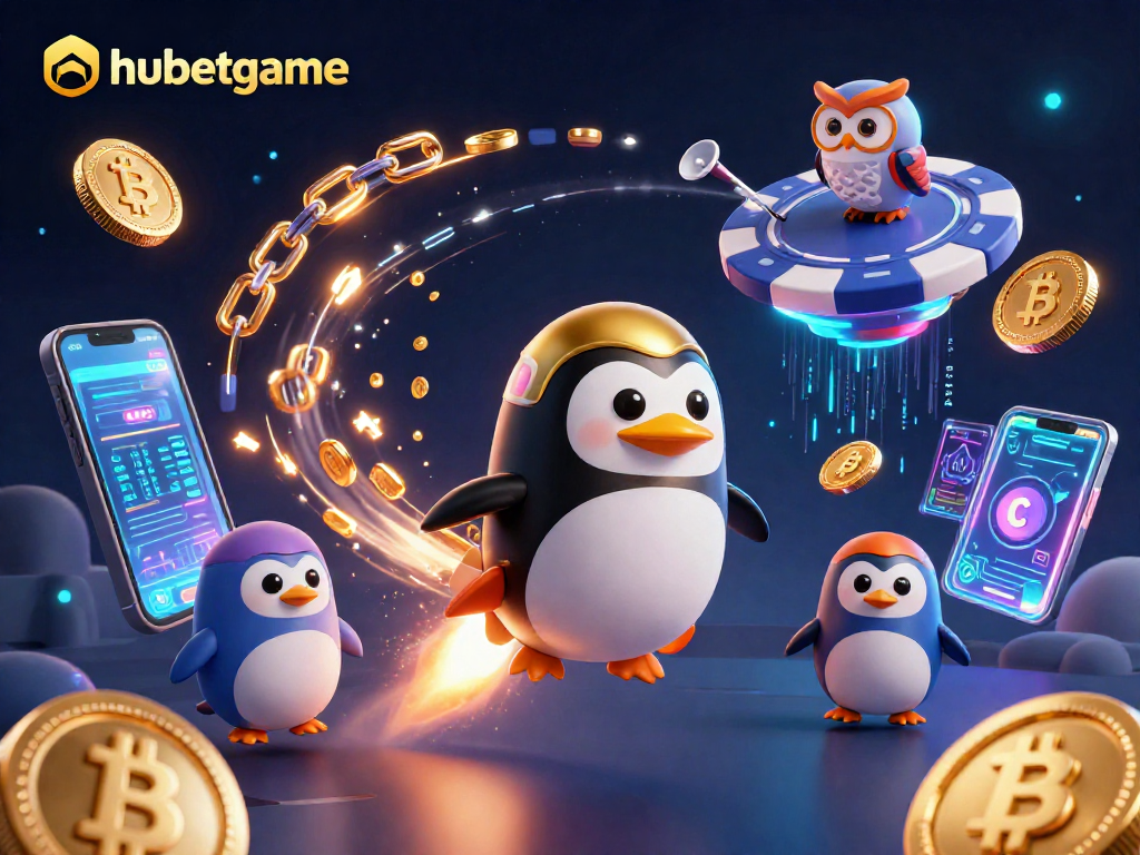 Experience thrilling adventures with hubetgame as a golden penguin blasts through the cosmos towards a casino!