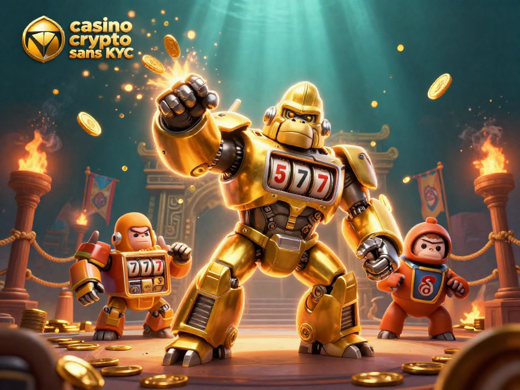 Jouez à des jeux captivants sur un casino crypto sans KYC dans une illustration dynamique remplie de détails.