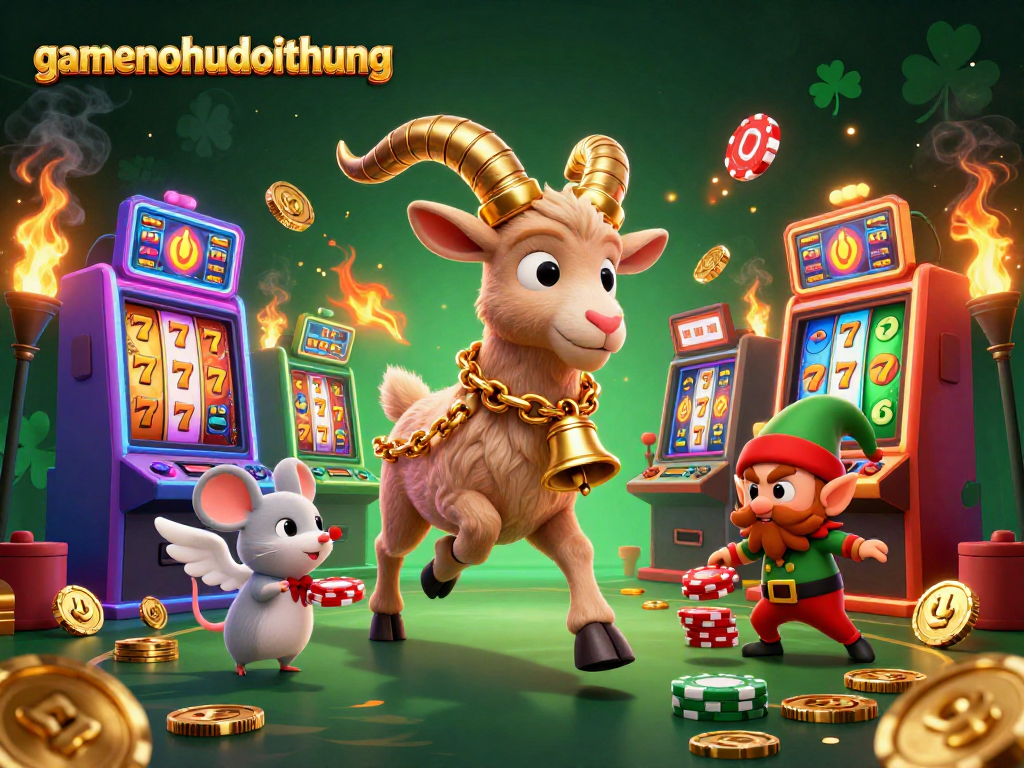 Experience thrilling jackpots at gamenohudoithuong with a festive casino scene featuring vibrant characters.