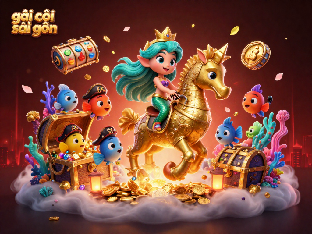 Engage with exciting gambling scenes featuring gái gọi sài gòn atop a seahorse amidst dazzling casino elements.
