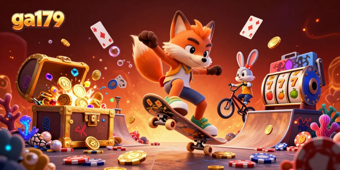 Experience the thrill of ga179 with a vibrant 3D scene showcasing skilled characters in a casino setting.