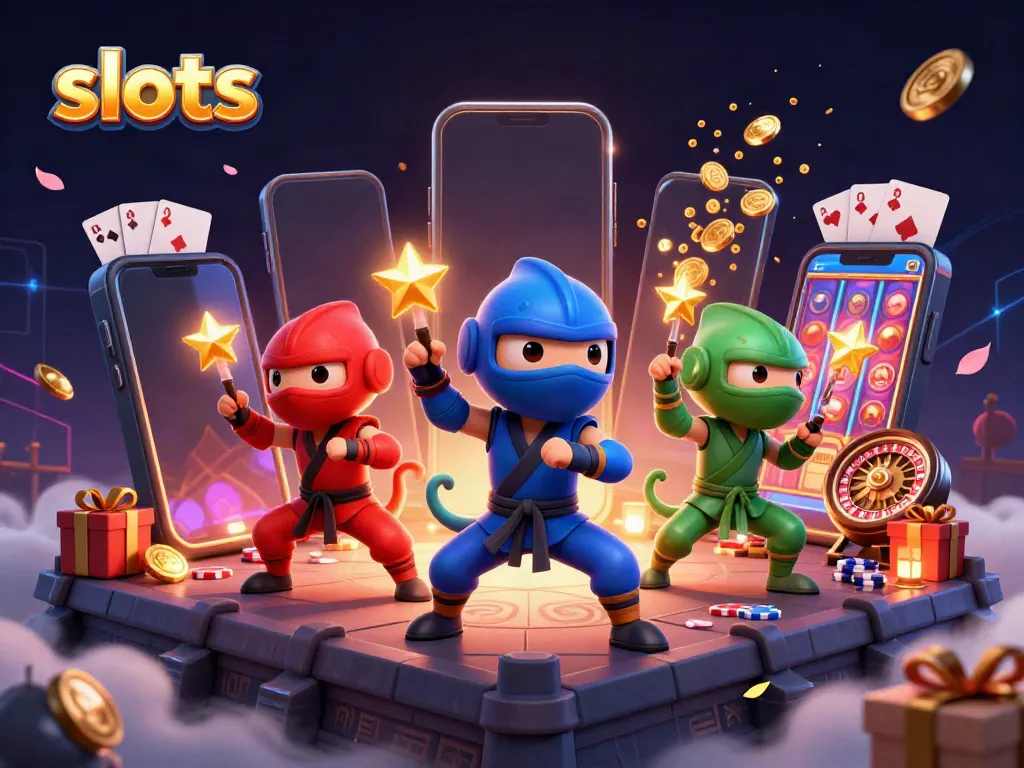 Experience thrilling slots action with a dynamic chameleon ninja team and exciting casino elements.