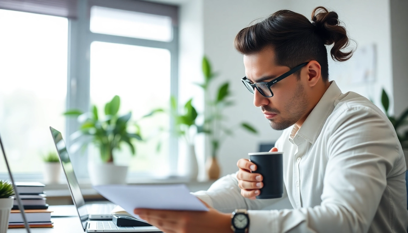Achieve Peak Productivity by a dedicated office worker focused in a bright workspace.