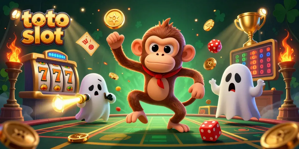 Menangkap aksi seru di toto slot yang dikelilingi koin emas dan elemen kasino lainnya.