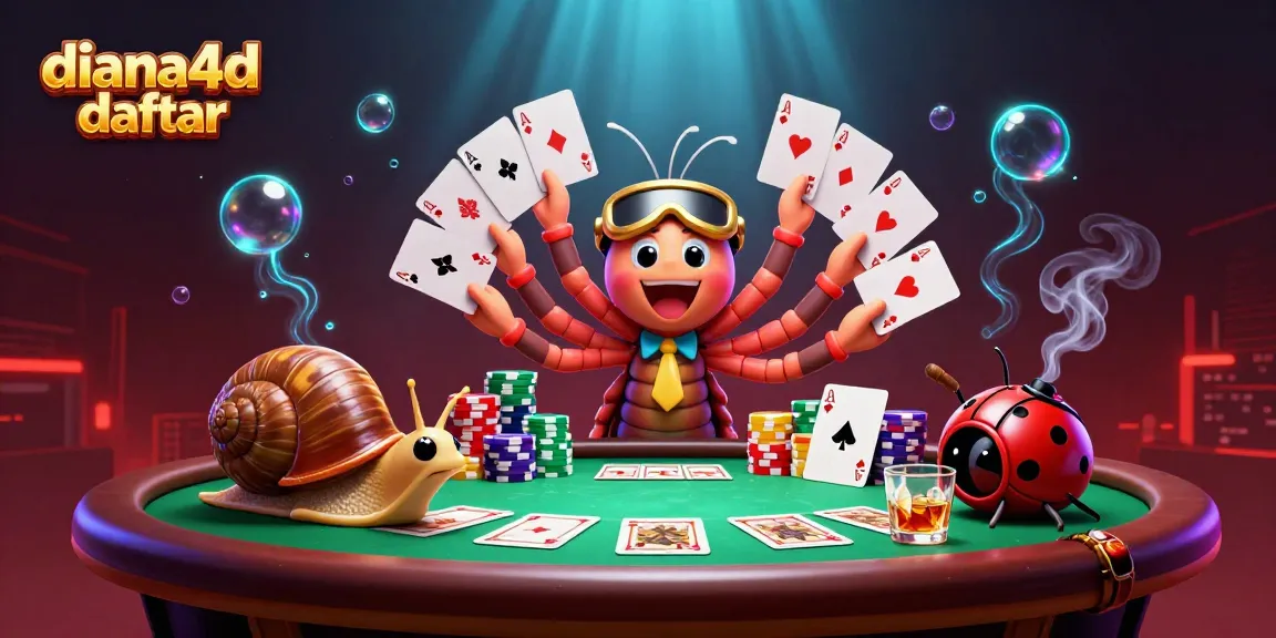 diana4d daftar showcases a vibrant casino scene with a millipede dealer and high-roller characters.