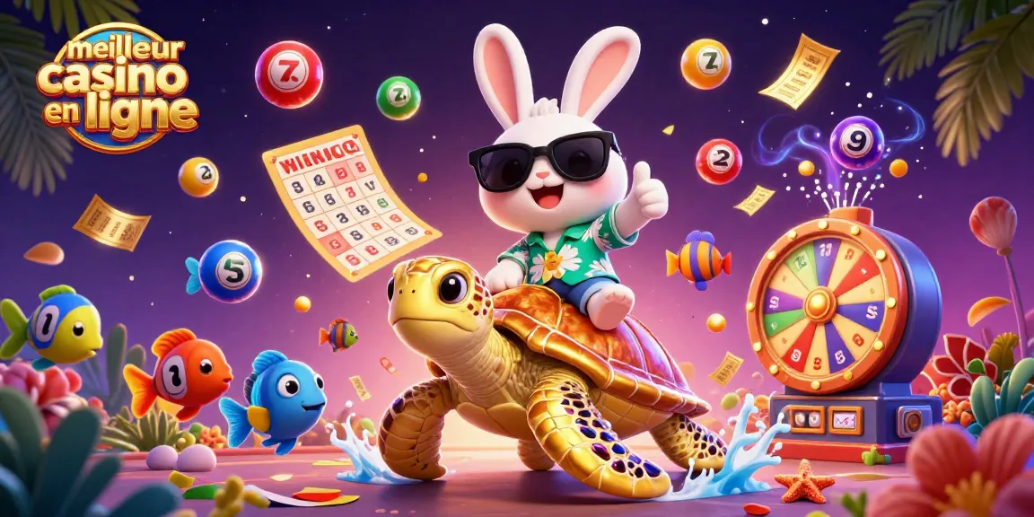 Gagnez avec le meilleur casino en ligne, illustration ludique de chance au loto et billets dorés.