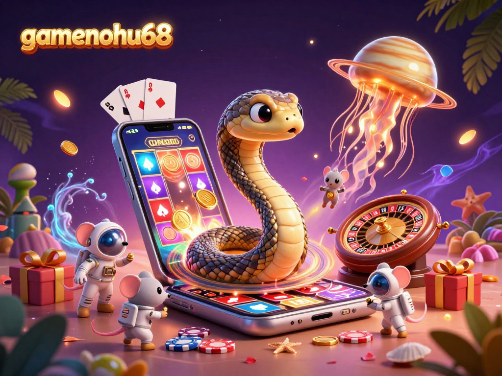 Experience the vibrant excitement of gamenohu68 with astronaut mice betting on a cosmic roulette wheel!