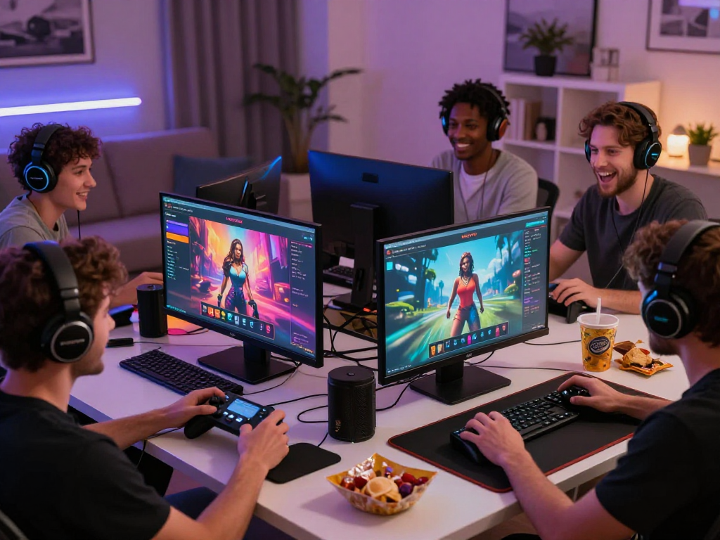 Real sex game players enjoying immersive browser-based experiences in a cozy gaming room.