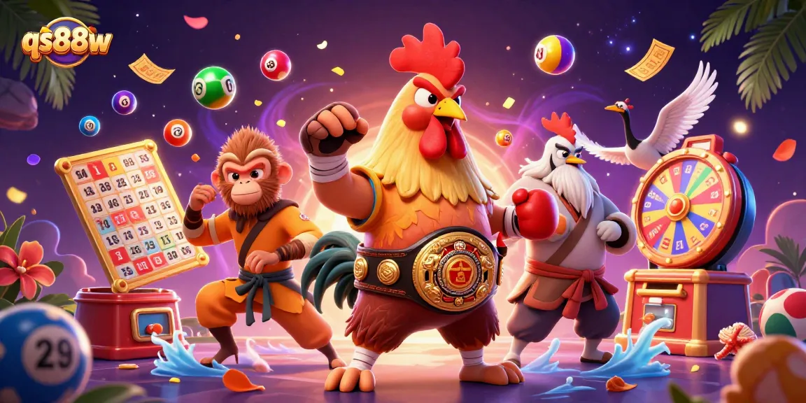 Engage in thrilling gameplay at qs88w with vibrant lottery balls and iconic martial arts characters.