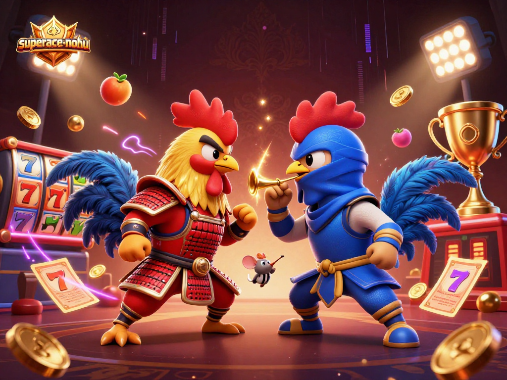 Experience thrilling action in superace-nohu with epic rooster duel in a lively casino atmosphere.