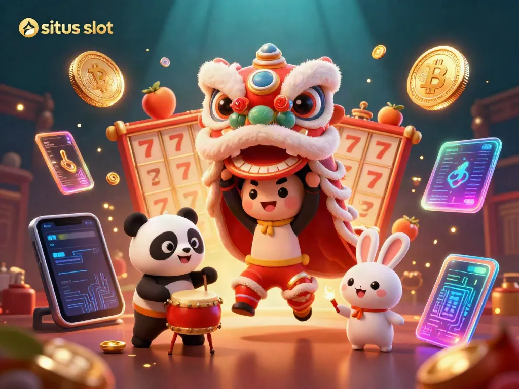 Engaging 3D illustration of situs slot featuring lively characters in a vibrant casino scene.