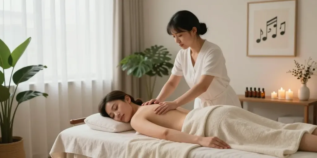 Relaxing wellness therapy scene emphasizing pt-141 benefits in a serene spa environment.