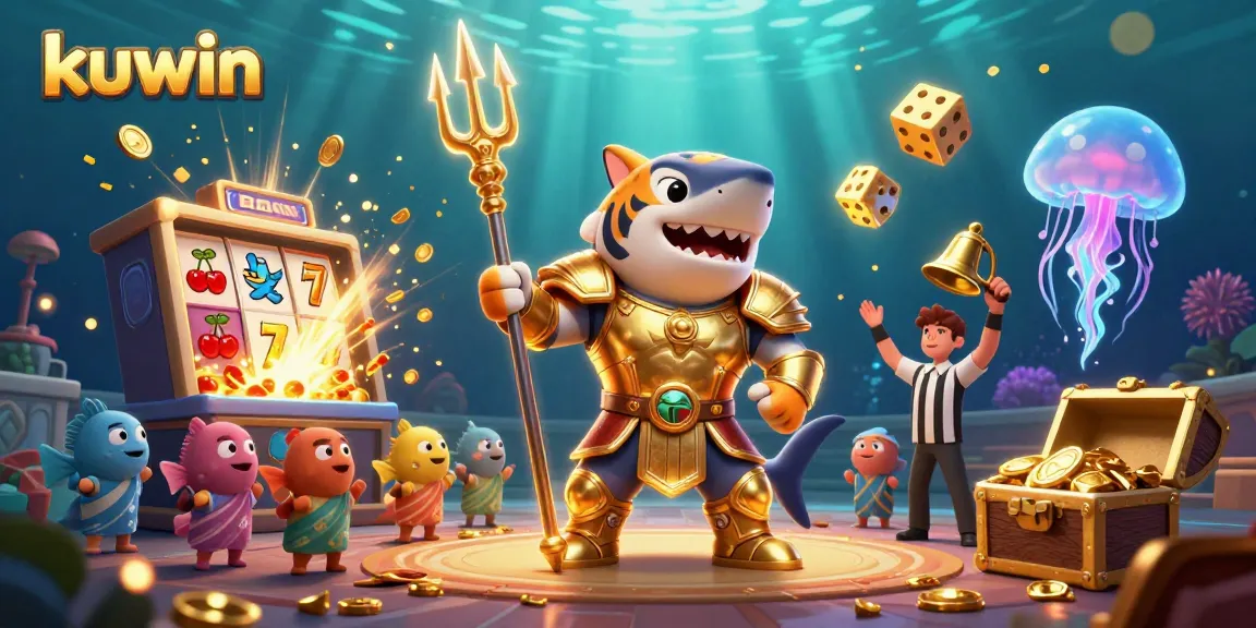 Kuwin offers thrilling underwater gambling excitement with a shark gladiator, bursting jackpots, and gaming symbols.