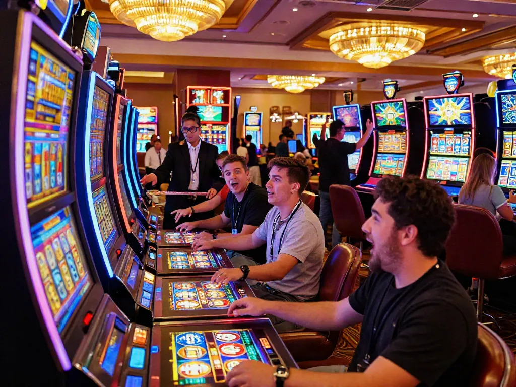 Exciting slot gacor scene in a lively casino with diverse players enjoying gaming.