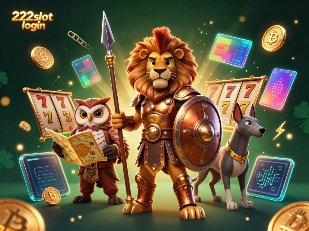 Aktivasi 222slot login untuk permainan slot, dengan karakter menarik dan elemen kasino!