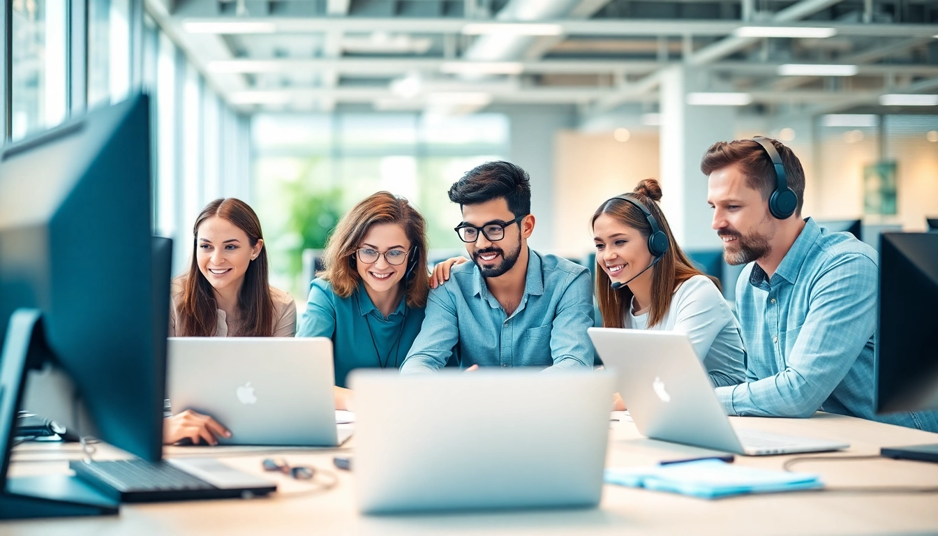Enhancing small business IT support services through teamwork and technology in a vibrant workspace.