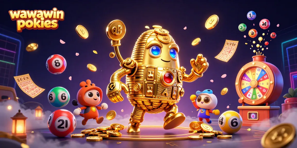 Play thrilling wawawin pokies with energetic golden golem and vibrant casino elements around.
