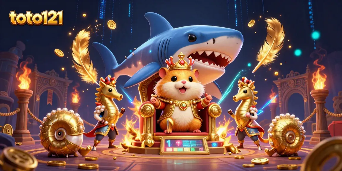 Toto121 launches a dynamic 3D scene with a golden hamster king commanding a thrilling casino battle.