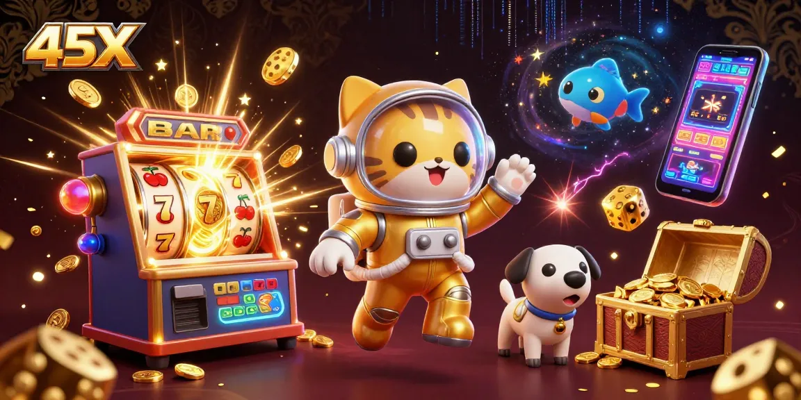 Experience thrilling gameplay with 45X in this vibrant cosmic casino scene featuring a jackpot explosion.