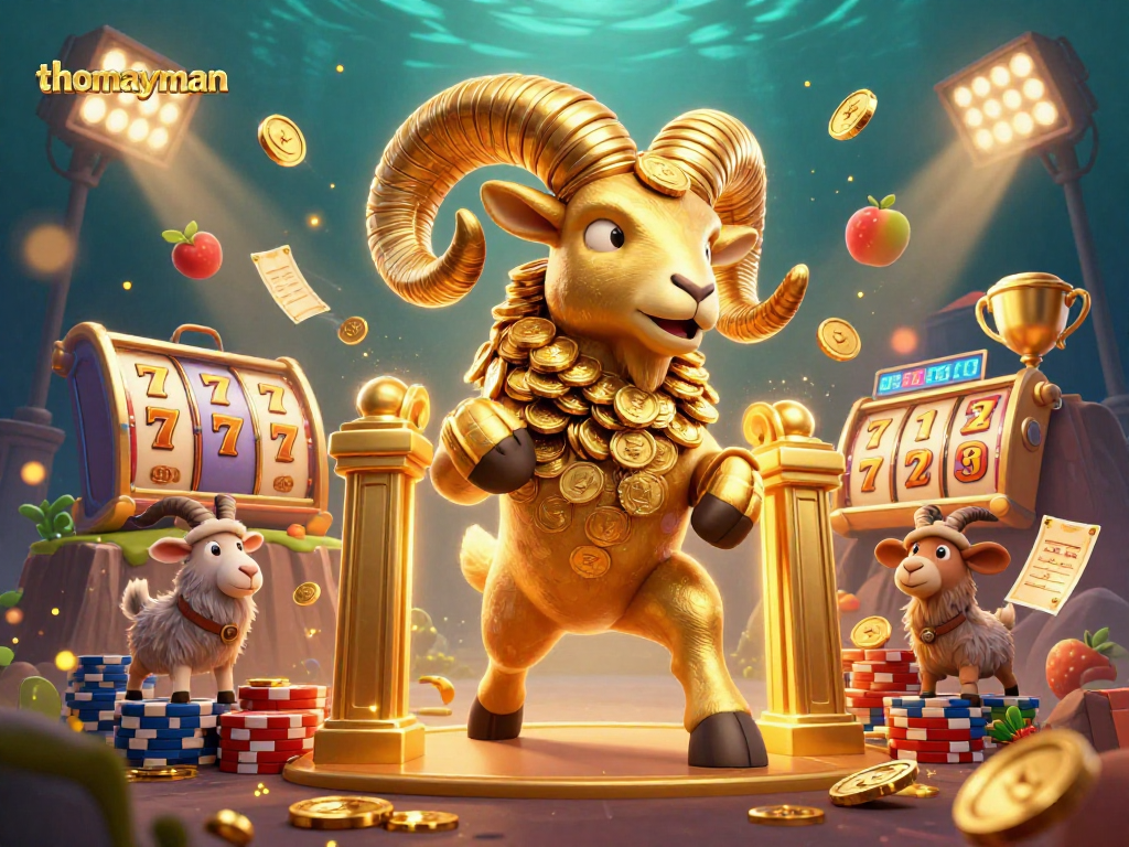 Spin the reels and win big with thomayman in this vibrant 3D casino scene