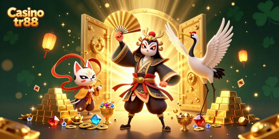 Experience the thrill of Casino tr88 with vibrant 3D characters and gold treasure effects.