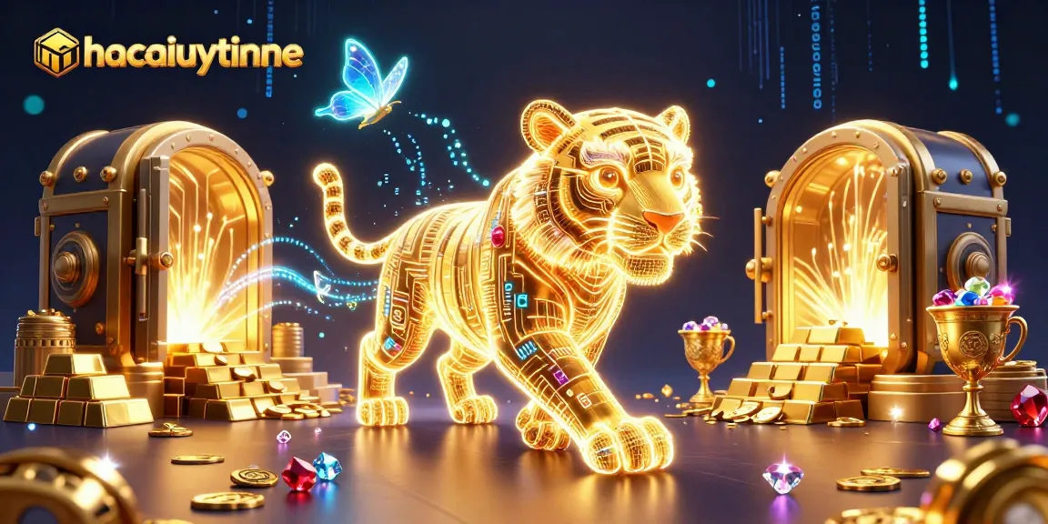 Experience the thrill of gaming with nhacaiuytinne in a digital casino setting filled with golden treasures and vibrant energy.