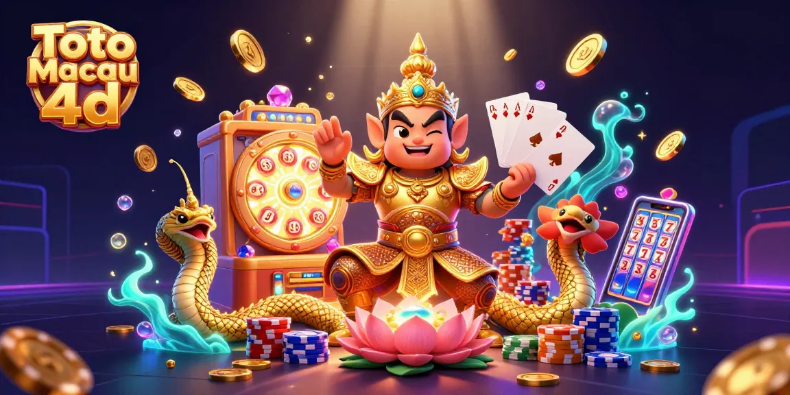 Win big with Toto Macau 4d in this vibrant, detailed gaming scene featuring festive elements.