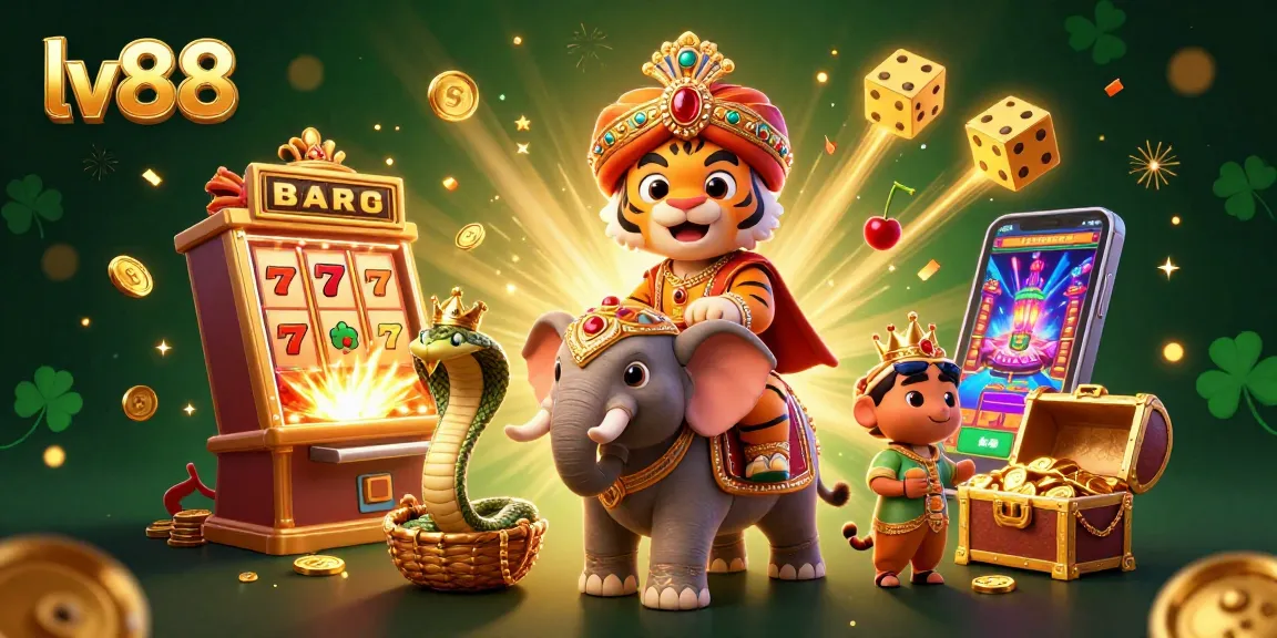 Experience the excitement of lv88 with jackpot fun as the maharaja tiger rides a jeweled elephant in a vibrant casino setting.